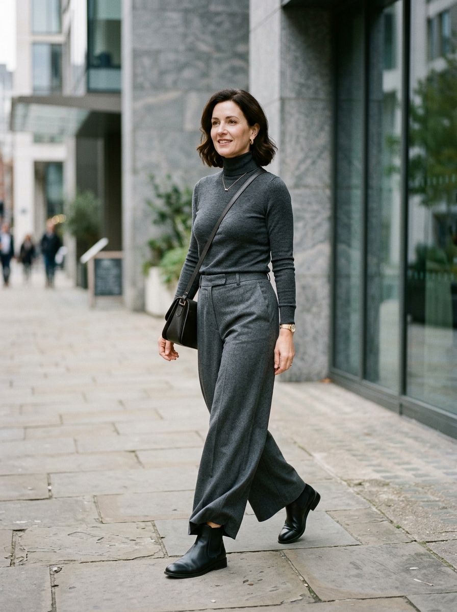 Chelsea Ankle Boots With Wide Leg Trousers