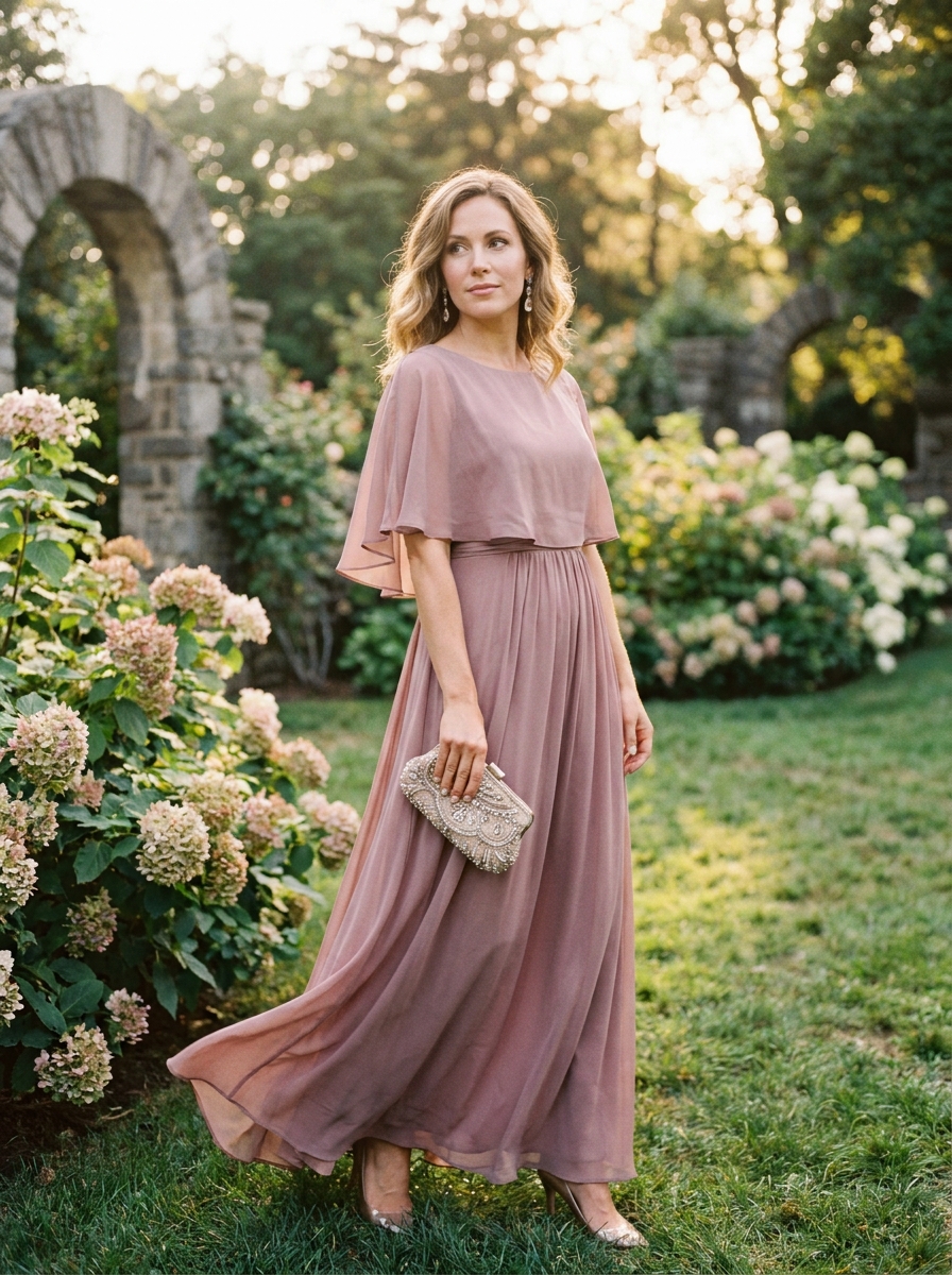 Chiffon Maxi Dress With Embellished Clutch