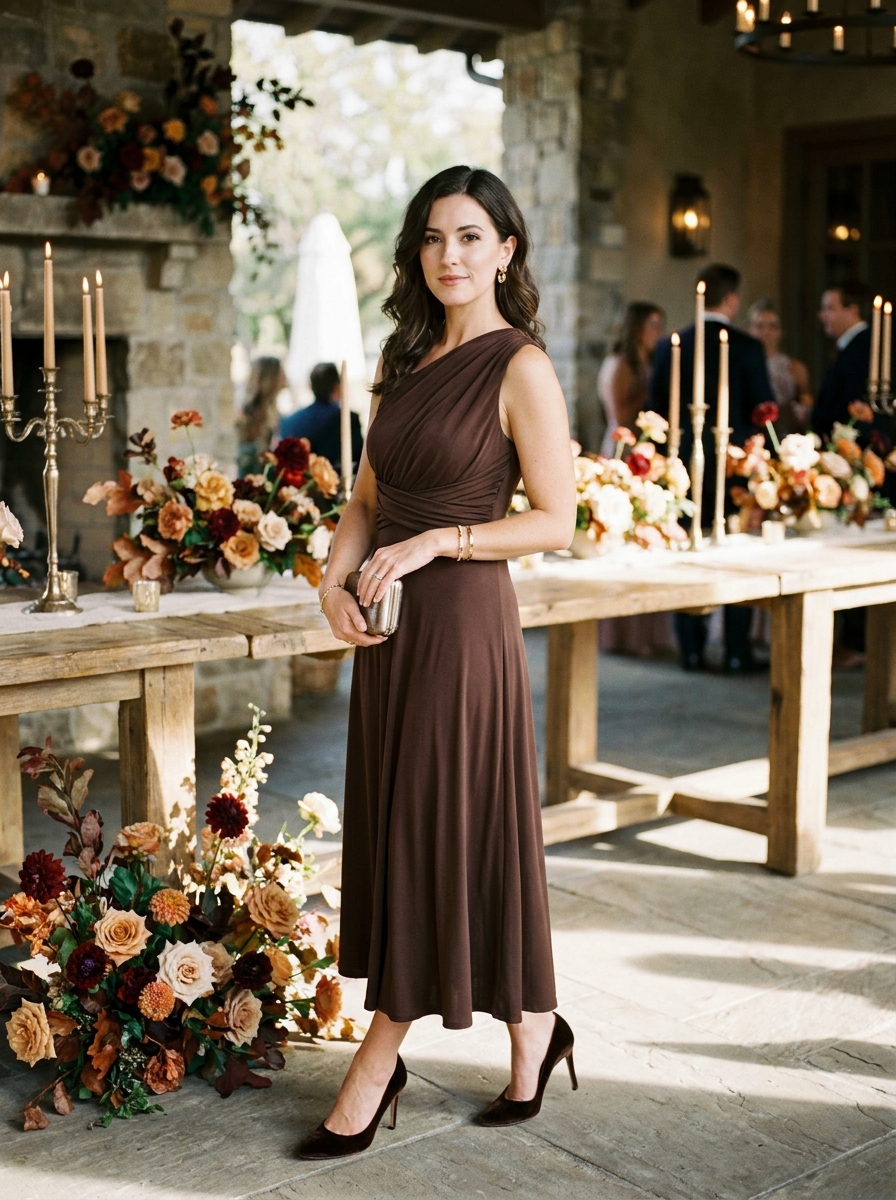 Chocolate Brown Dress With Velvet Heels
