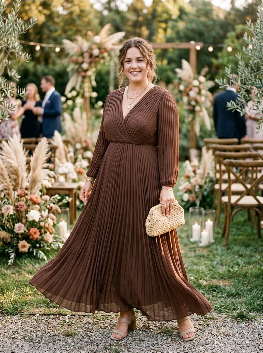 Chocolate Brown Pleated Maxi Dress