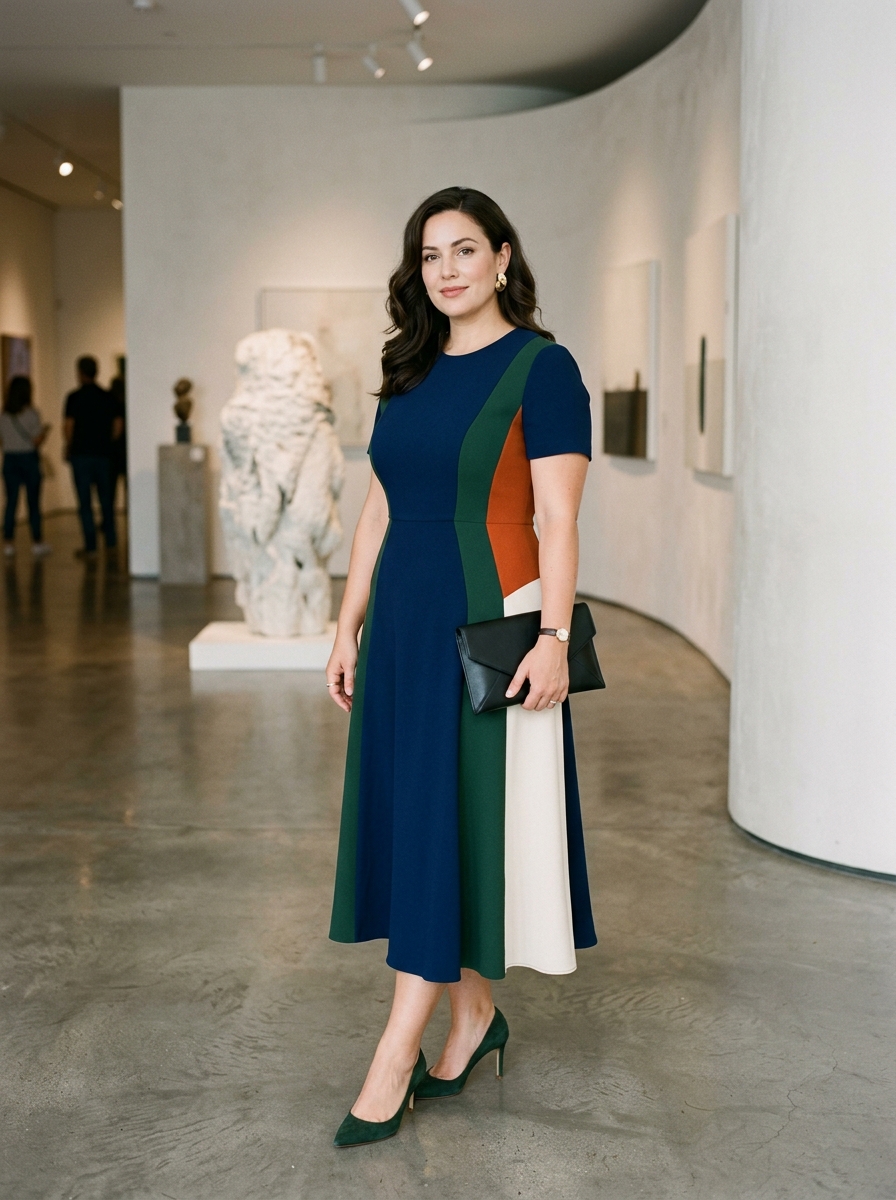 Color-Block Midi Dress With Minimal Accessories