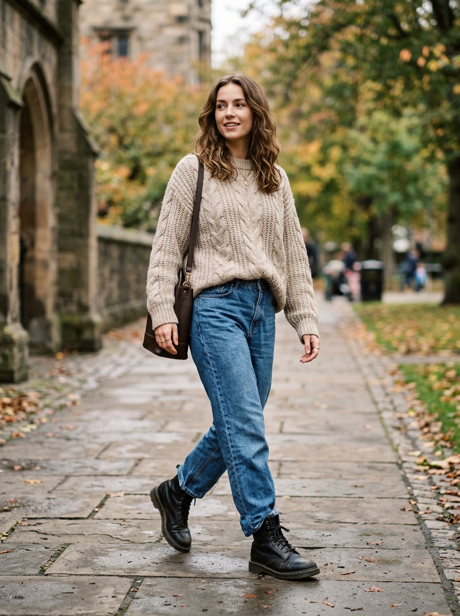 Combat Ankle Boots With Relaxed Jeans