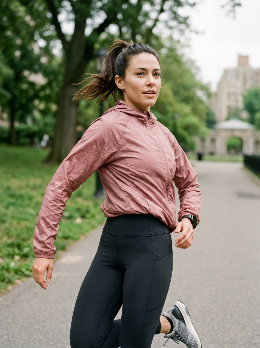 Compression Leggings With a Lightweight Windbreaker