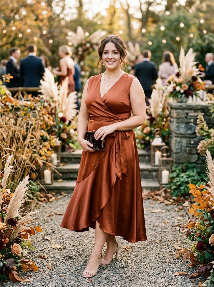 Copper Satin Wrap Dress