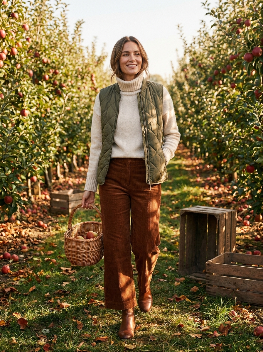 Corduroy Pants With a Soft Turtleneck and Vest