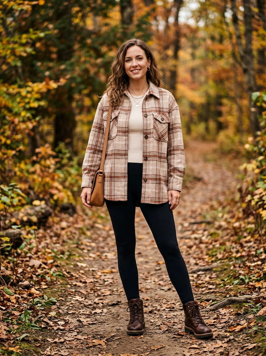 Cozy Shacket With Leggings And Hiking Boots
