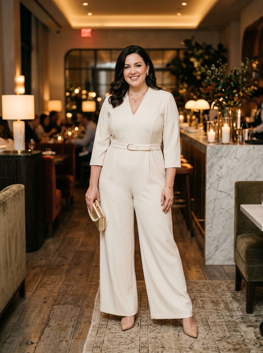 Cream Jumpsuit With a Defined Waist