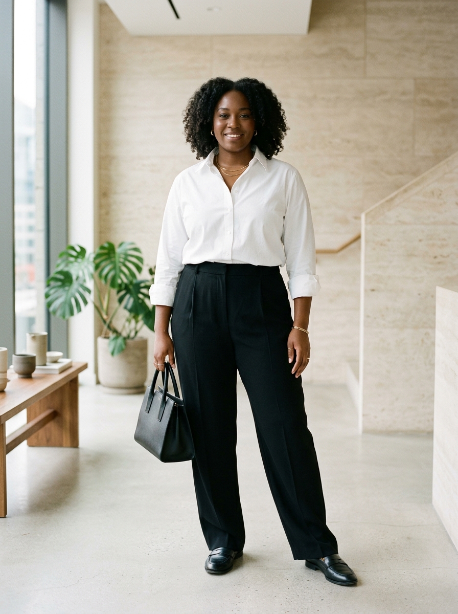 Crisp White Shirt With Relaxed Black Pants