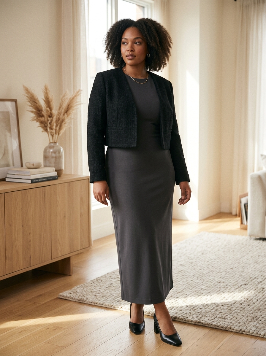 Cropped Jacket With a Column Dress