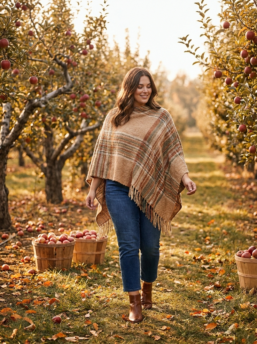 Cropped Jeans With a Cozy Poncho and Ankle Boots