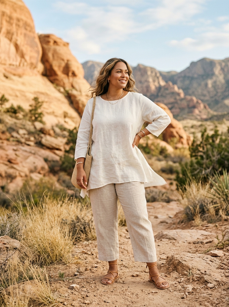 Cropped Linen Pants With A Relaxed Tunic