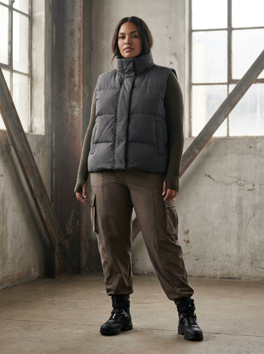 Cropped Puffer Vest With Utility Joggers