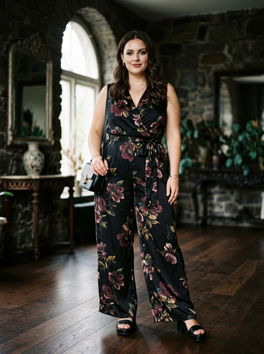 Dark Floral Jumpsuit With Platform Shoes