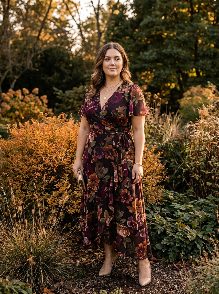 Dark Floral Wrap Maxi Dress