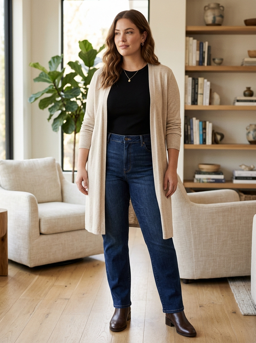 Dark Wash Jeans With a Longline Cardigan
