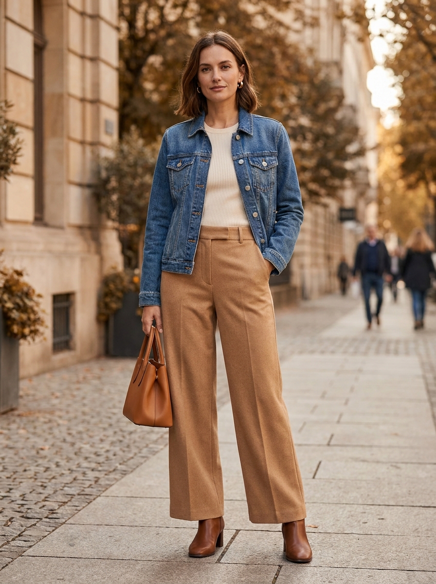 Denim Jacket With Wide-Leg Trousers
