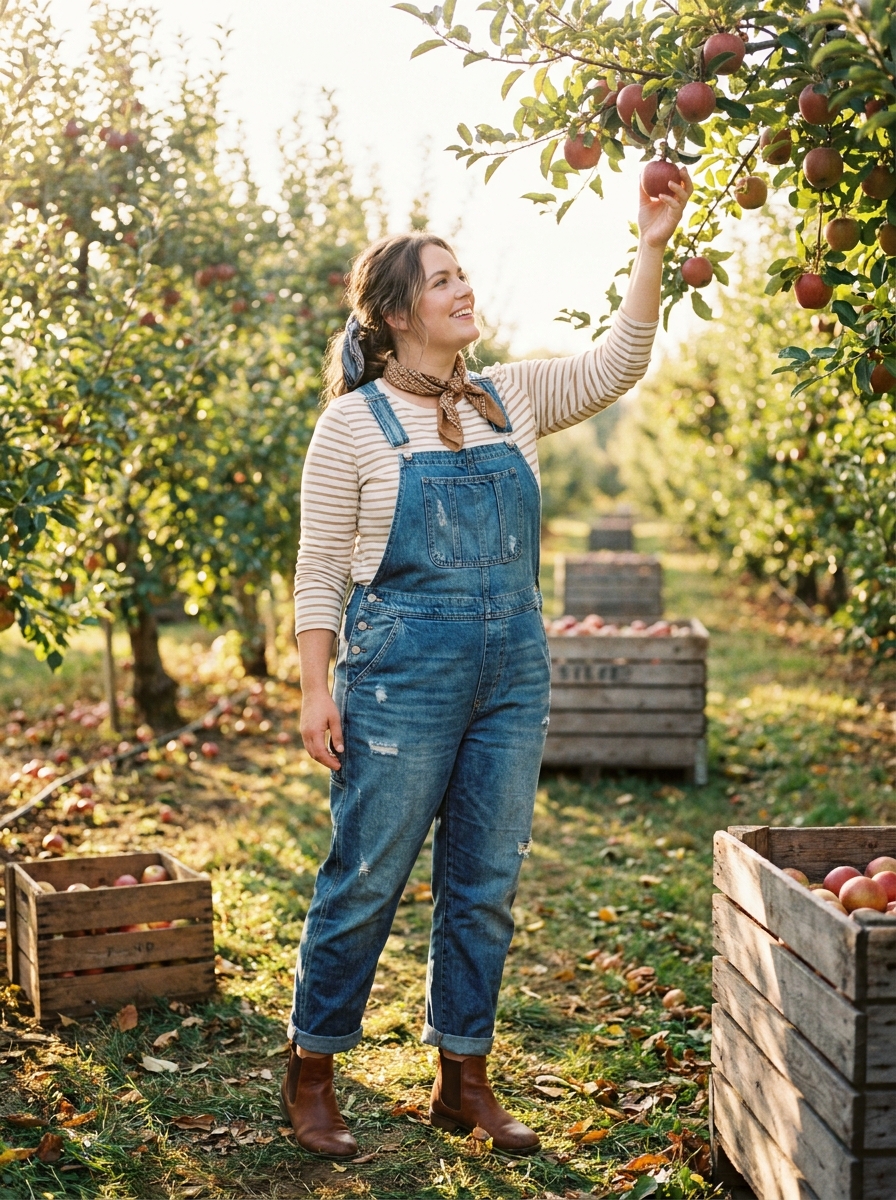 Denim Overalls With a Striped Long Sleeve Tee