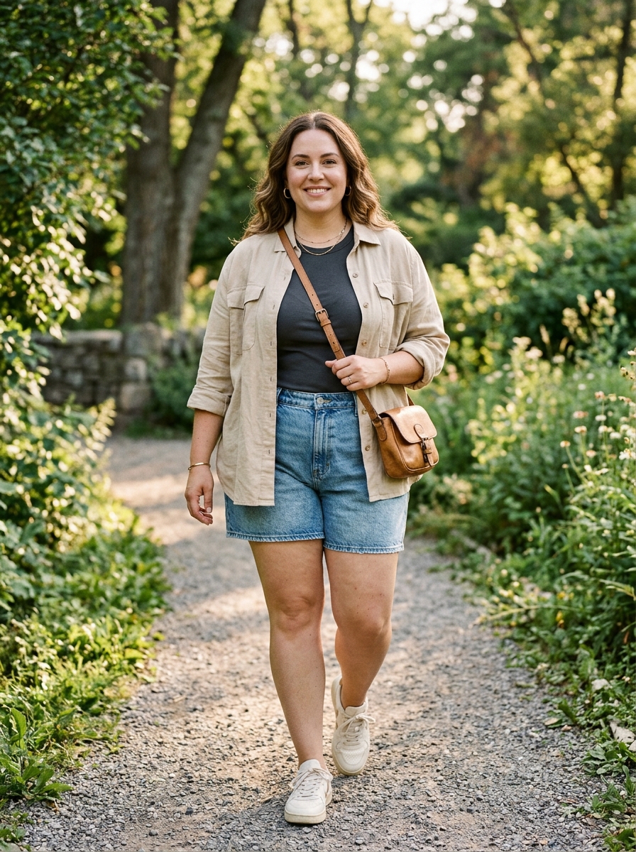 Denim Shorts With a Safari-Inspired Overshirt