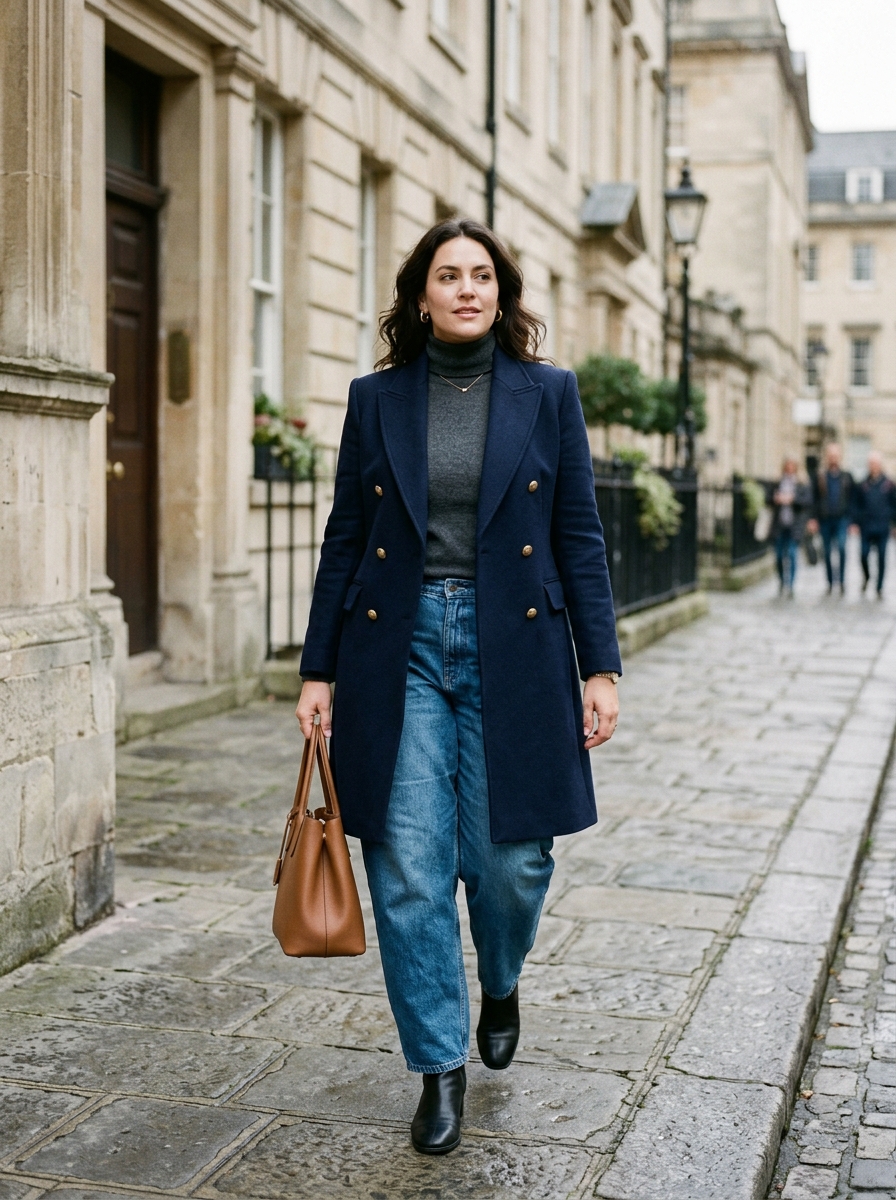 Double-Breasted Coat With Relaxed Denim