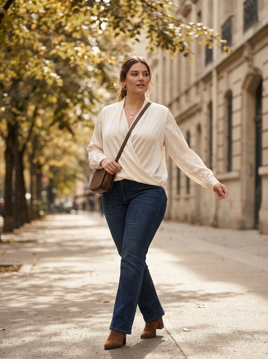 Draped Blouse With Bootcut Jeans