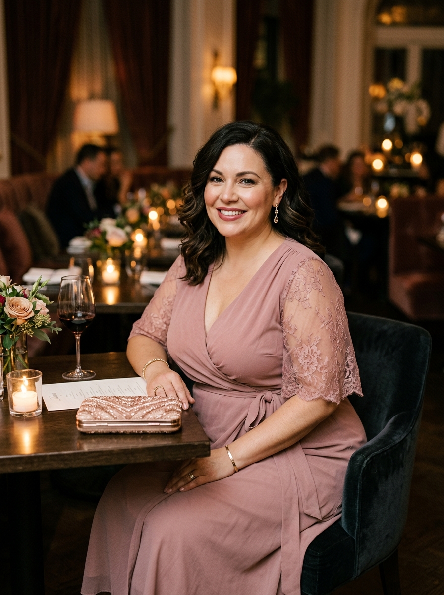 Dusty Rose Midi Dress With Sheer Sleeves