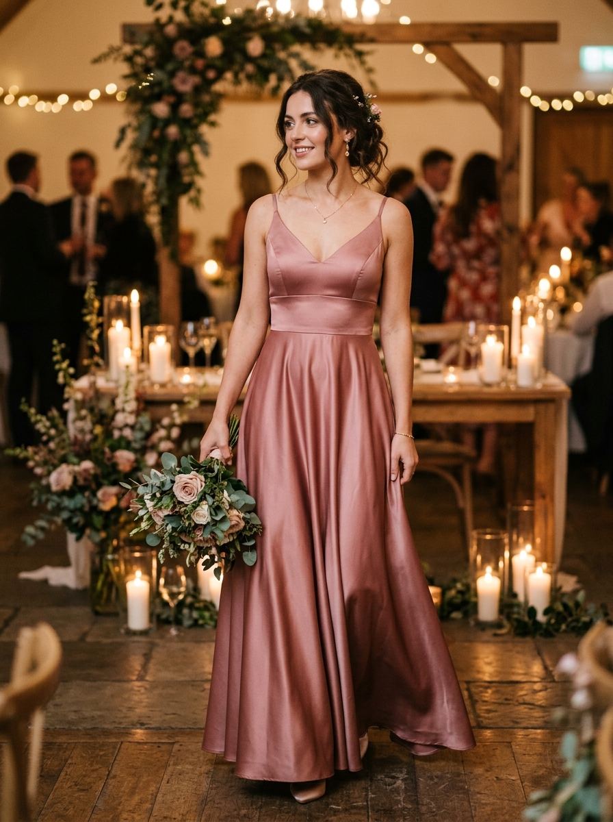 Dusty Rose Satin A-Line Dress