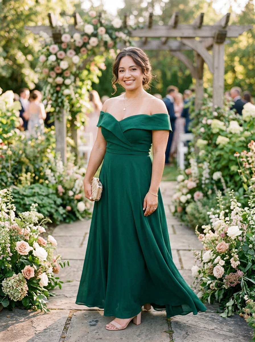 Emerald Green Off-Shoulder Maxi Dress