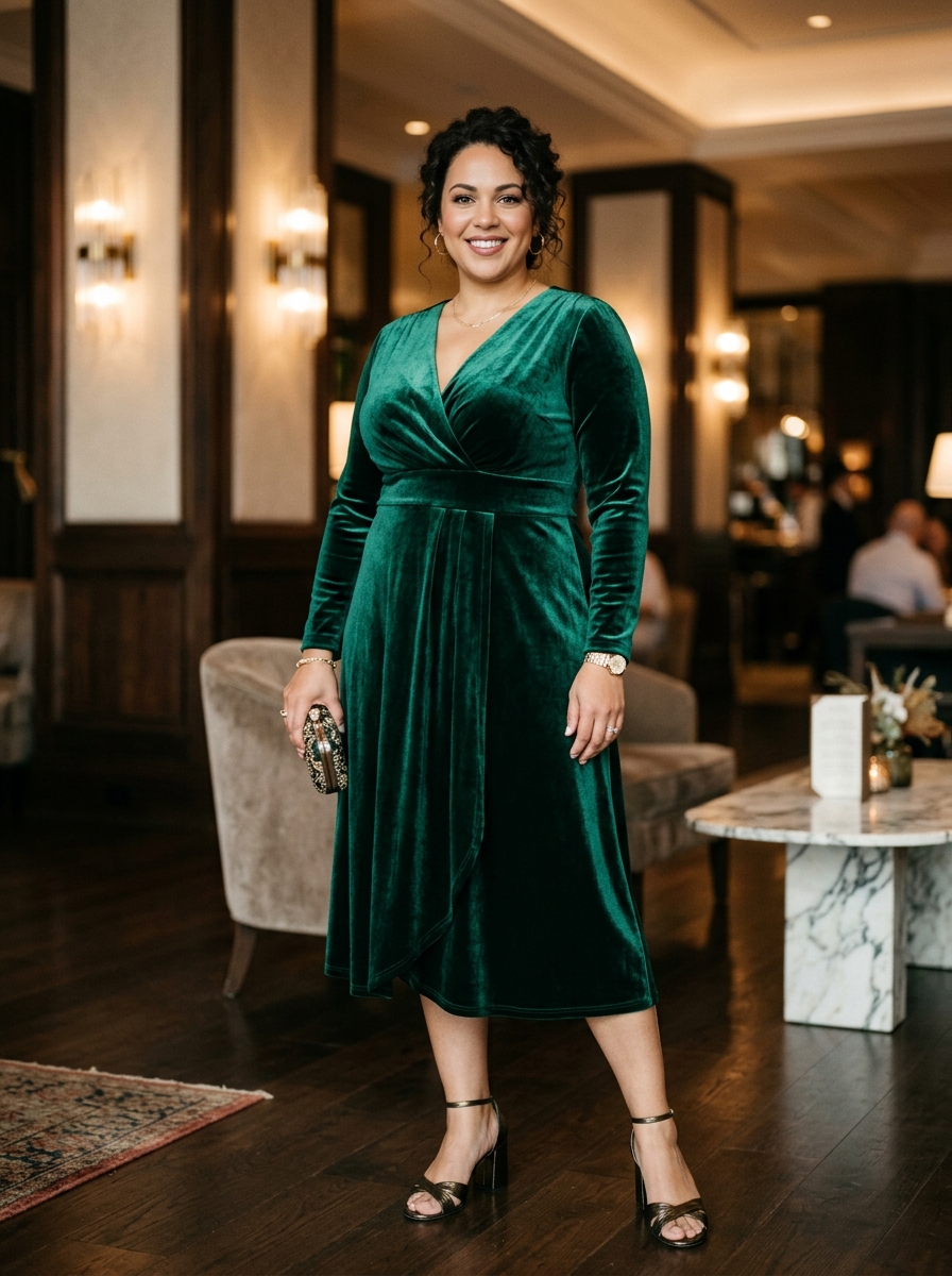 Emerald Velvet Midi Dress