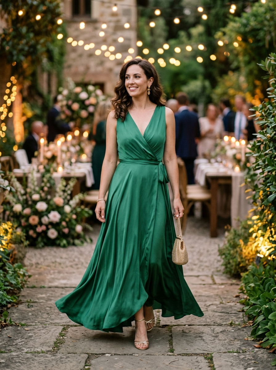 Emerald Wrap Maxi Dress