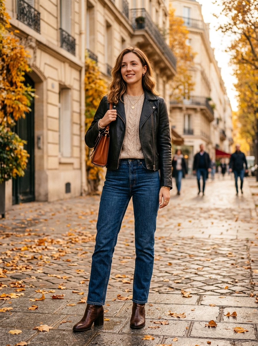 Faux Leather Jacket With Soft Knit Top