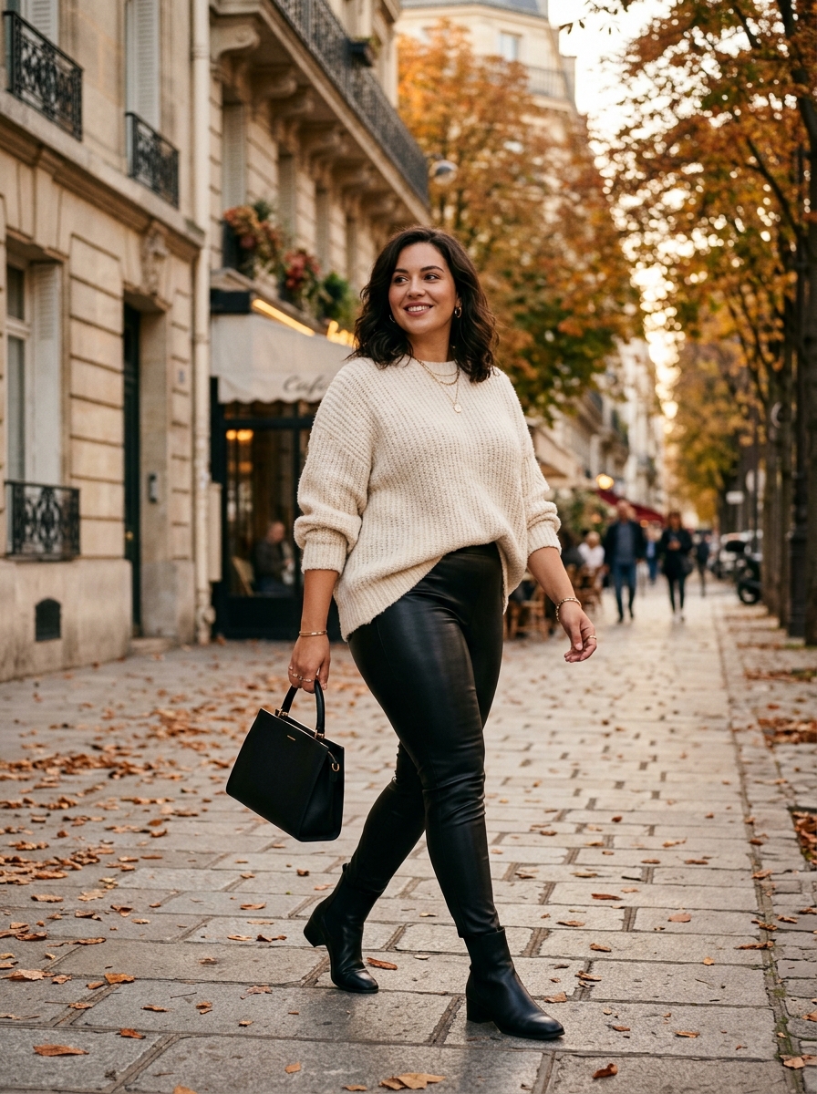Faux Leather Pants With an Oversized Knit
