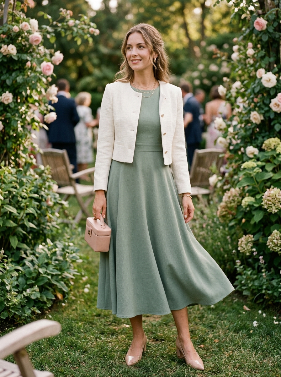 Fit-and-Flare Midi Dress With a Cropped Jacket
