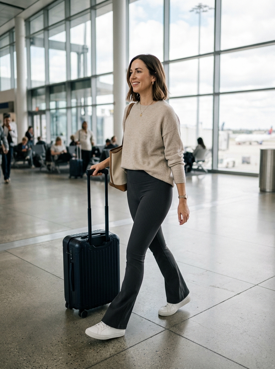 Flared Leggings With a Relaxed Crewneck