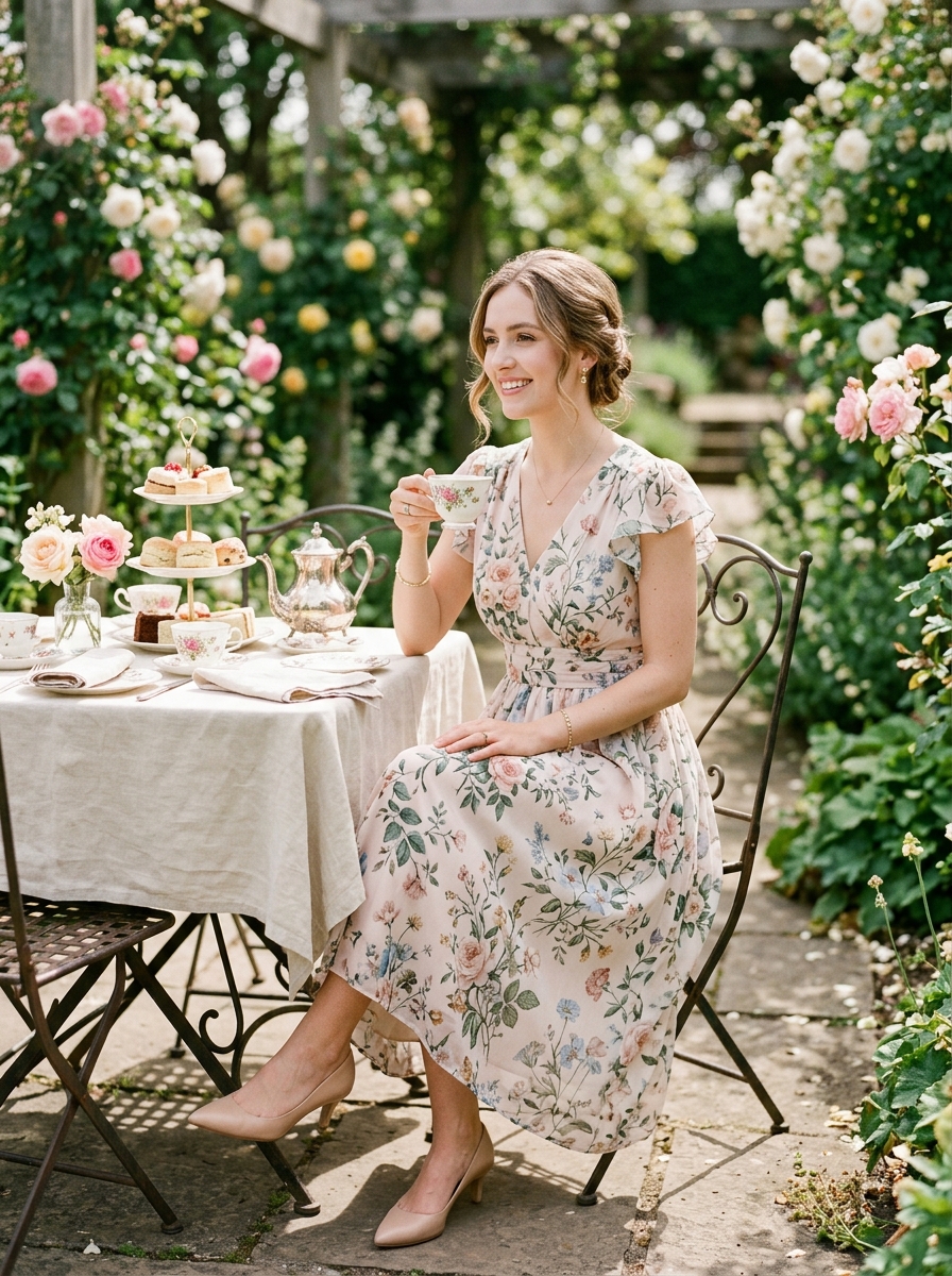 Floral Midi Dress With a Defined Waist