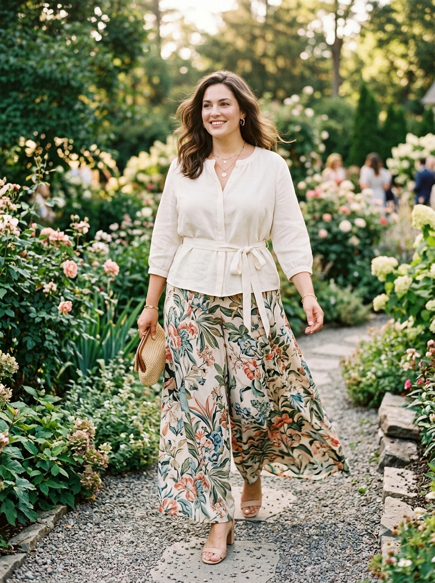 Floral Palazzo Pants With a Soft Blouse