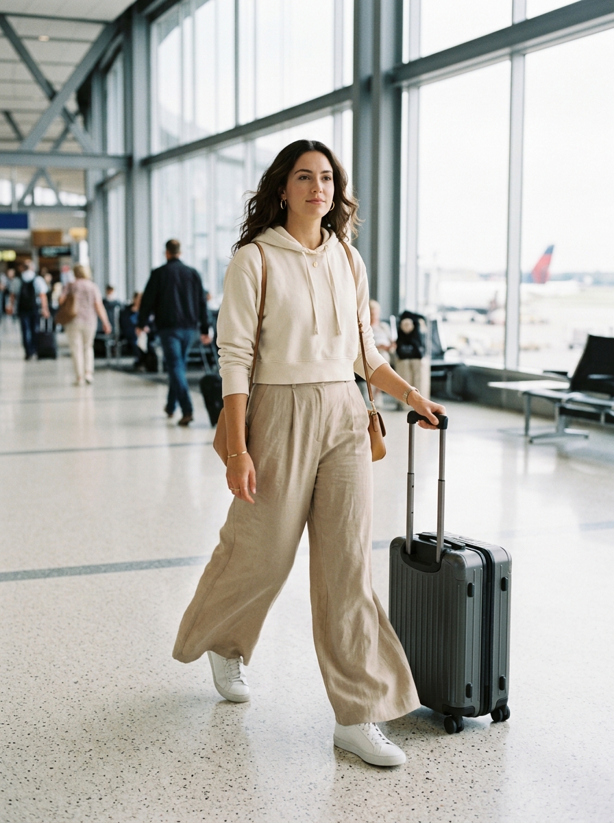 Flowy Palazzo Pants With a Cropped Hoodie