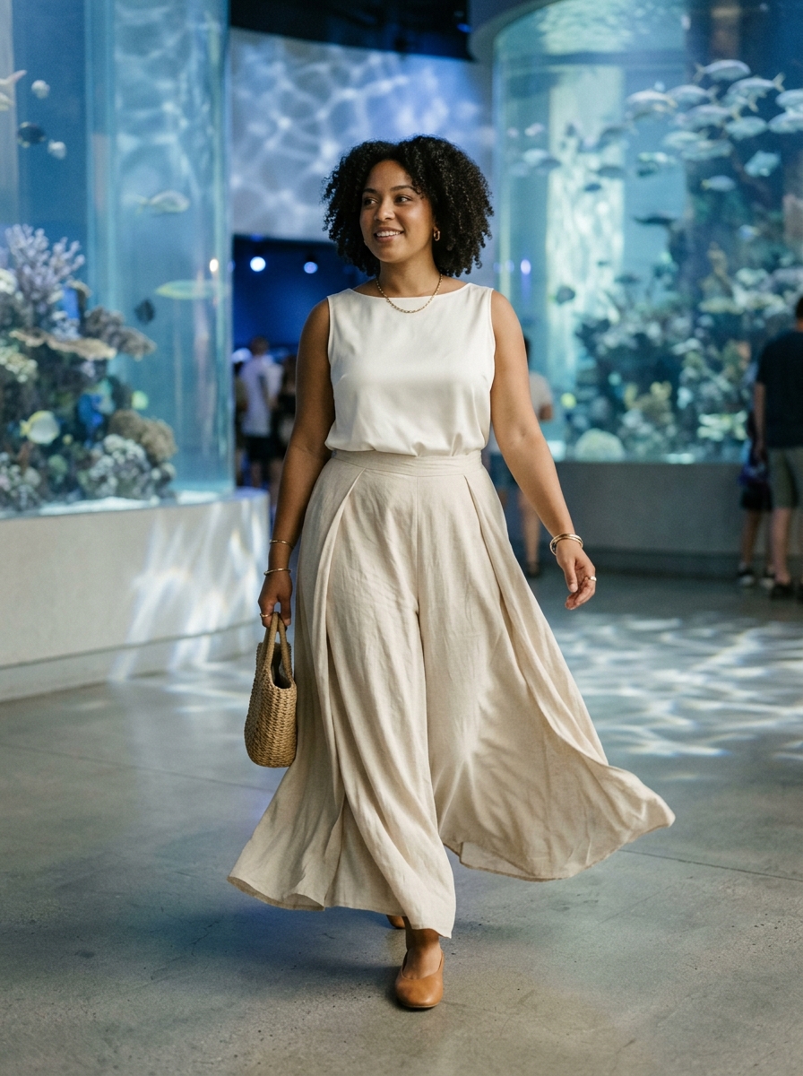 Flowy Palazzo Pants With a Sleeveless Blouse