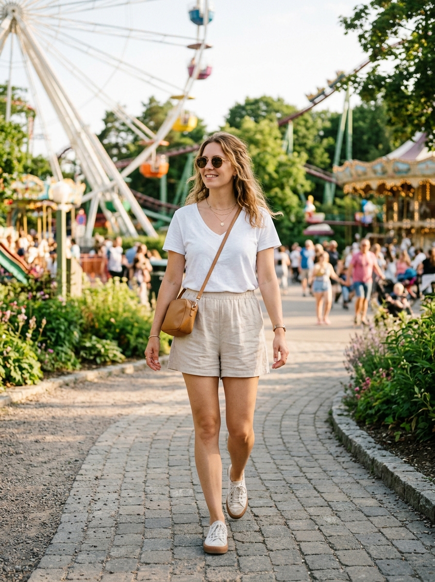 Flowy Shorts With Soft V-Neck Tee