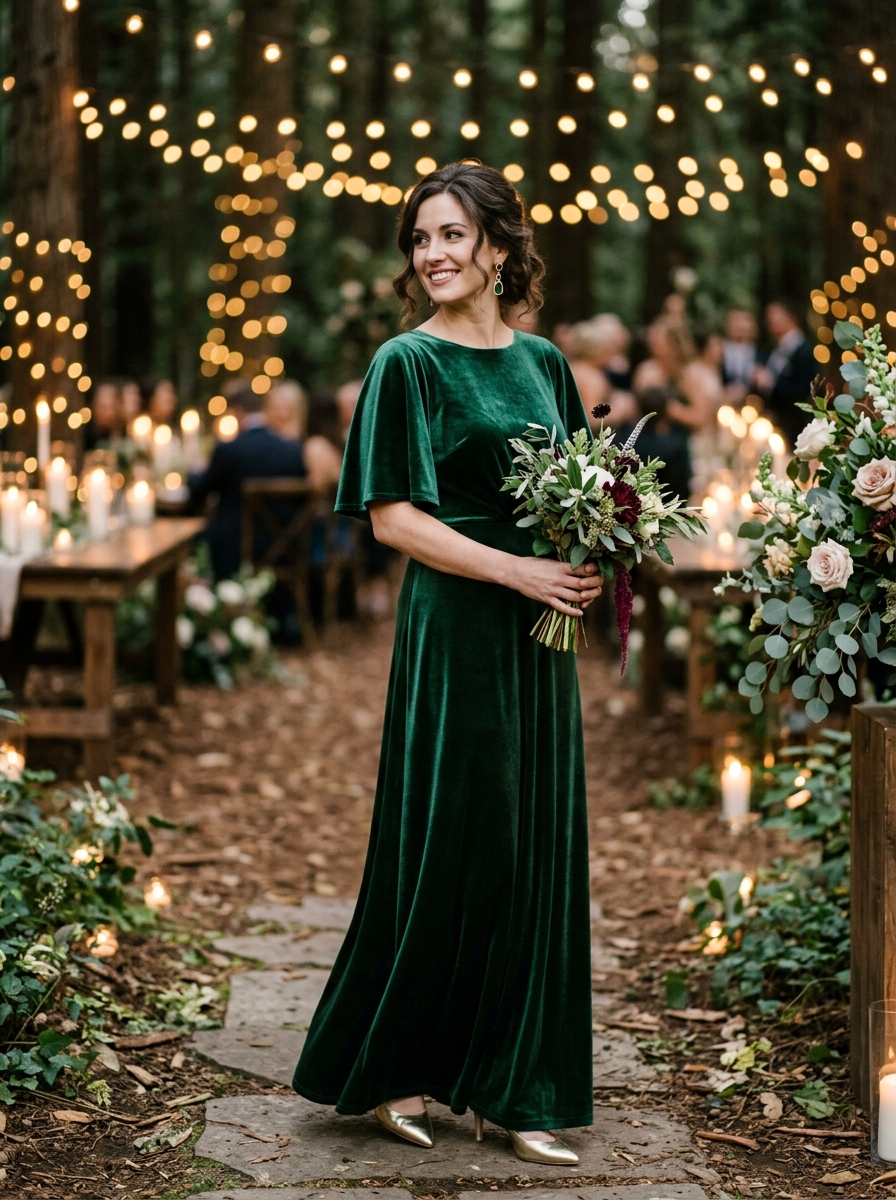 Forest Green Draped Sleeve Gown