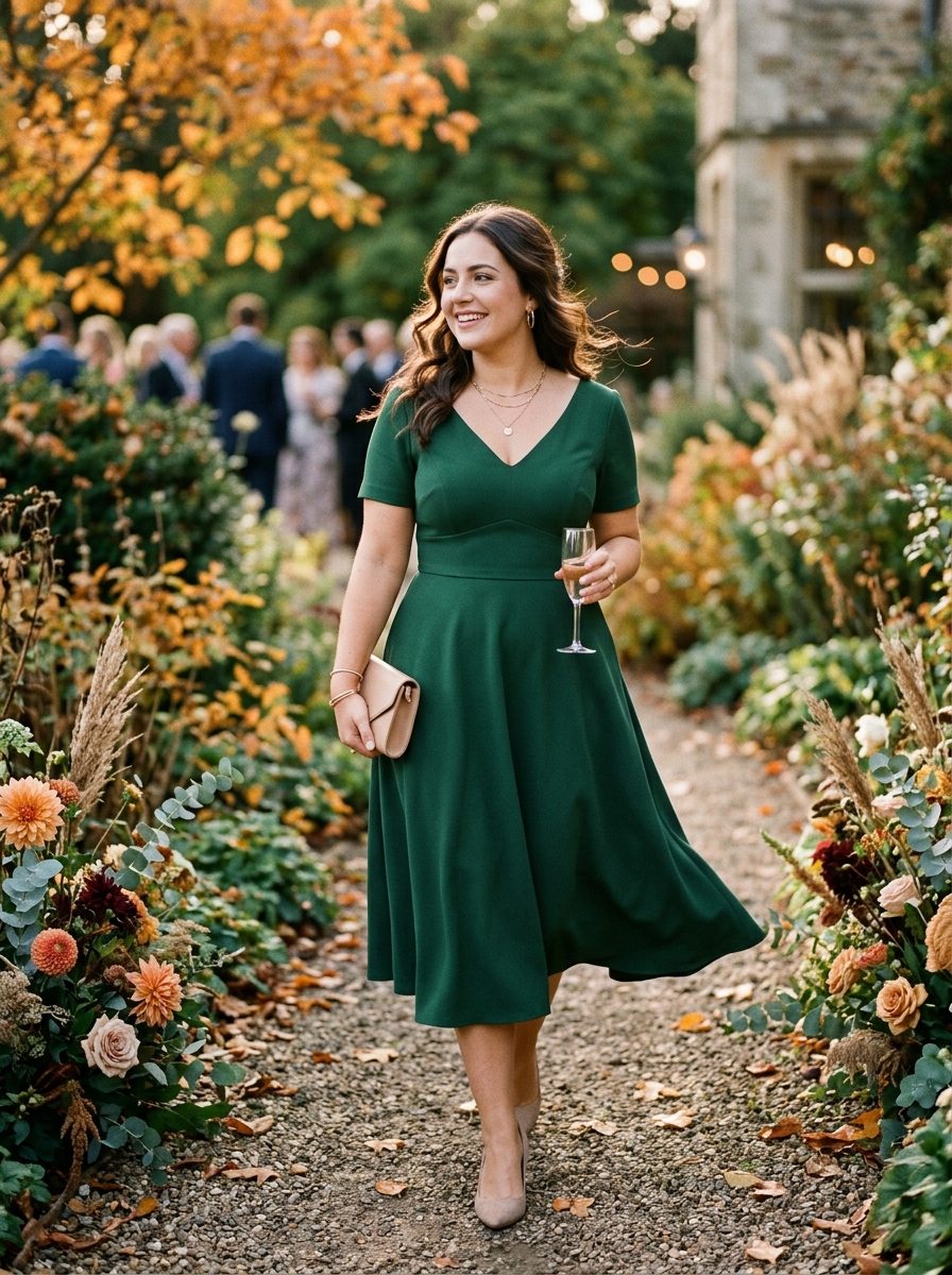 Forest Green Fit-and-Flare Dress