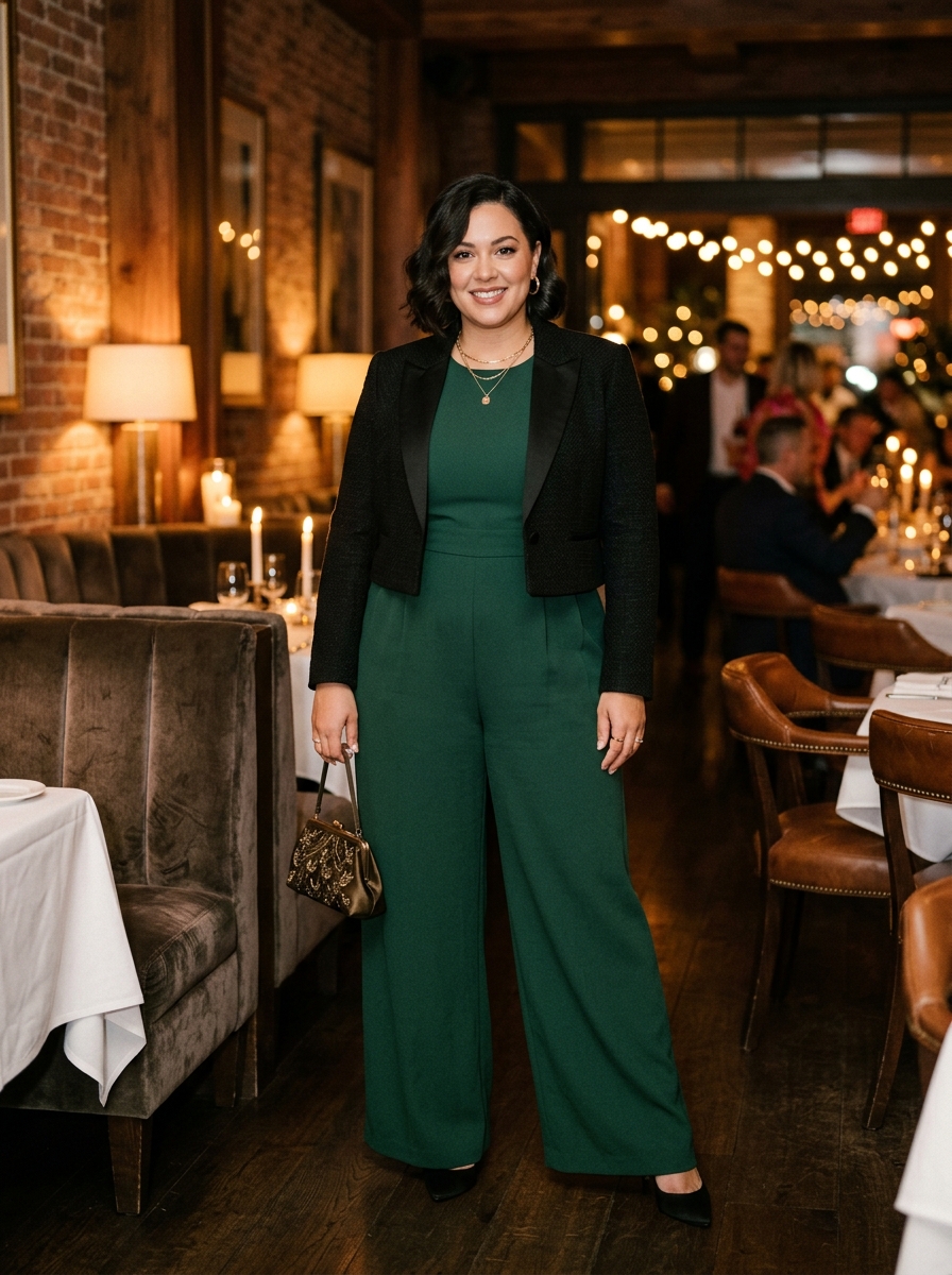 Forest Green Jumpsuit With a Cropped Jacket