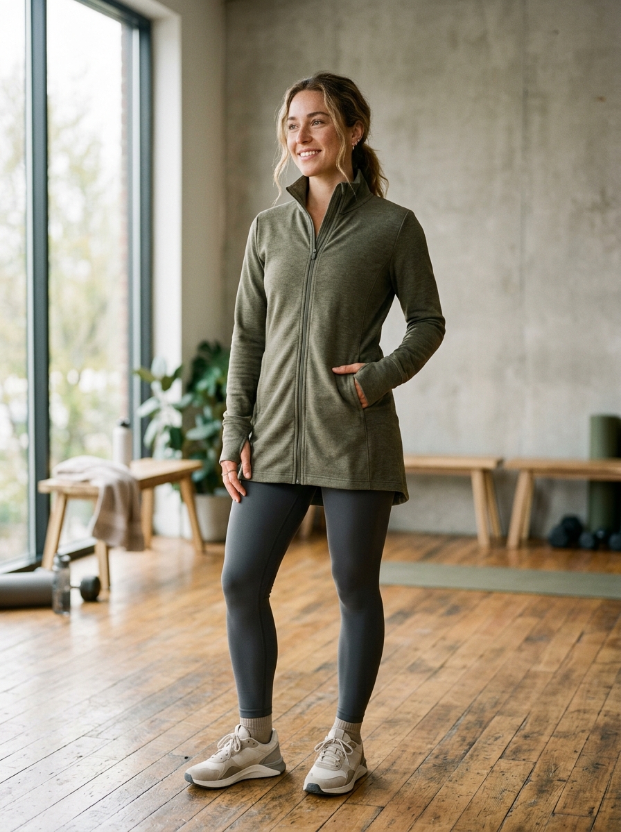Full-Length Leggings With a Longline Zip Jacket