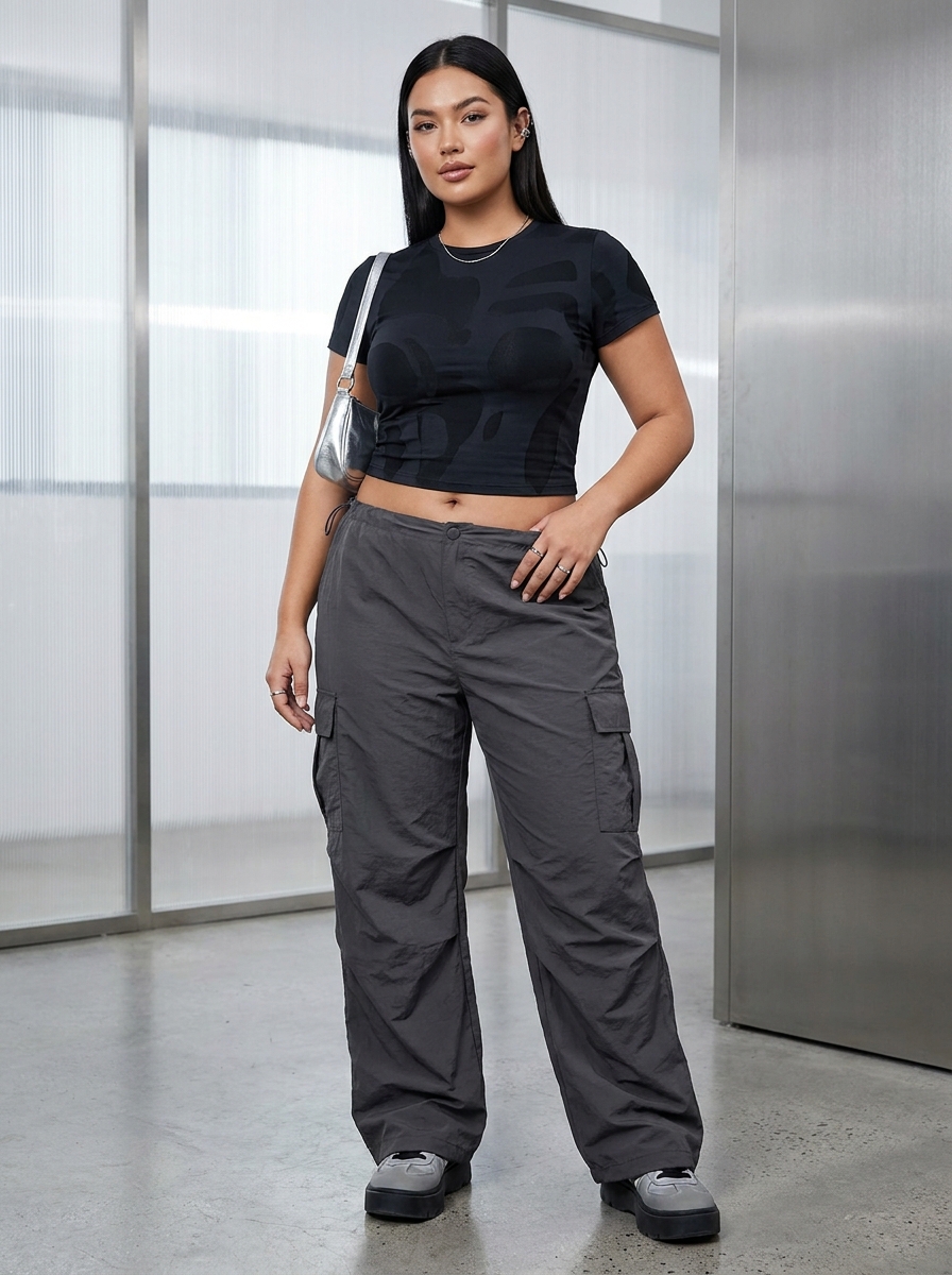Graphic Baby Tee With Parachute Pants