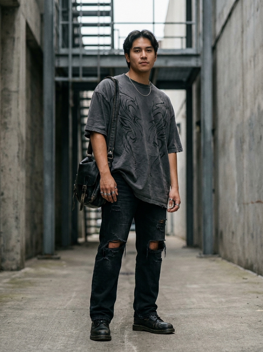 Graphic Tee With Ripped Black Jeans