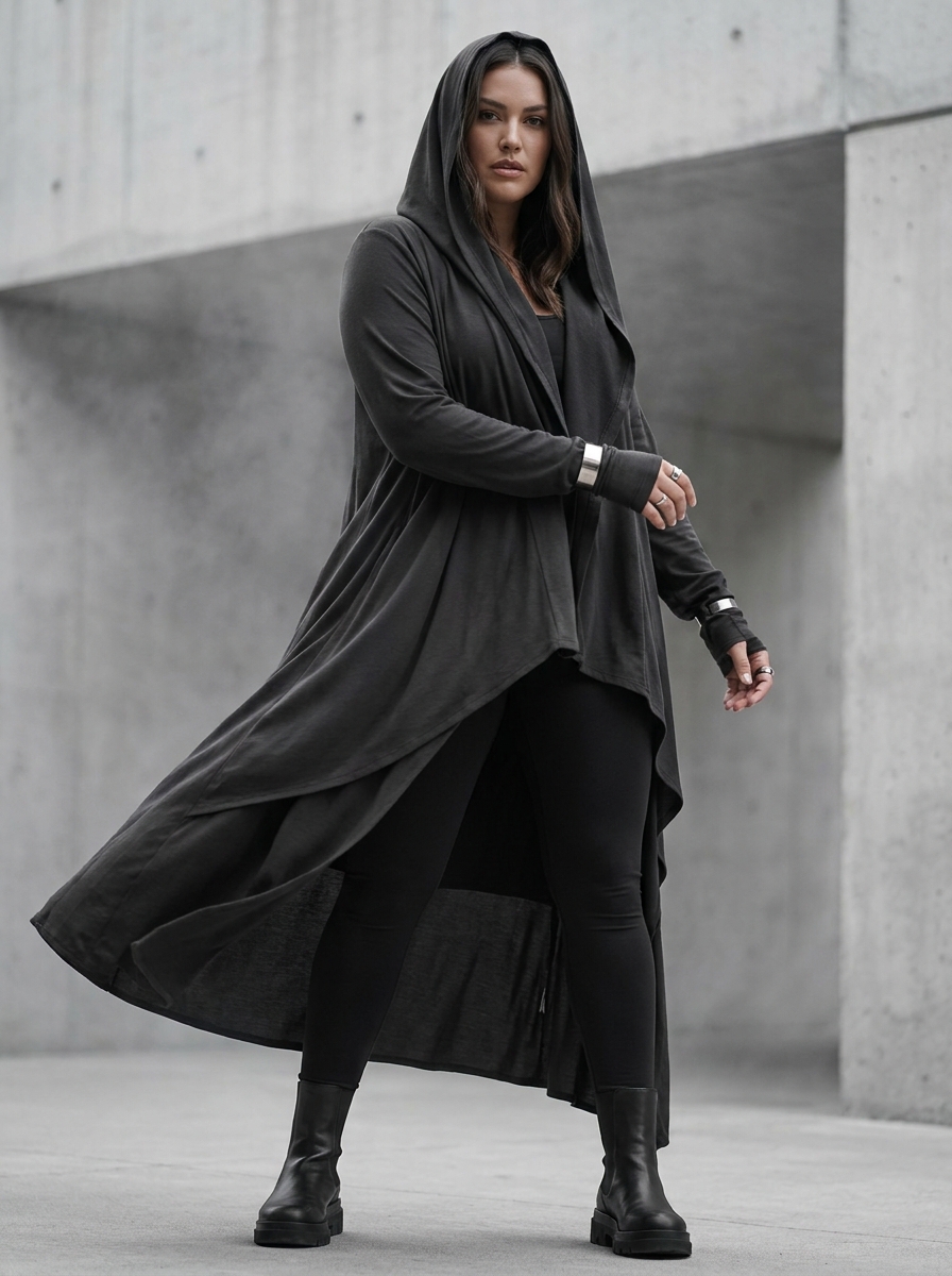 Hooded Duster With Black Leggings