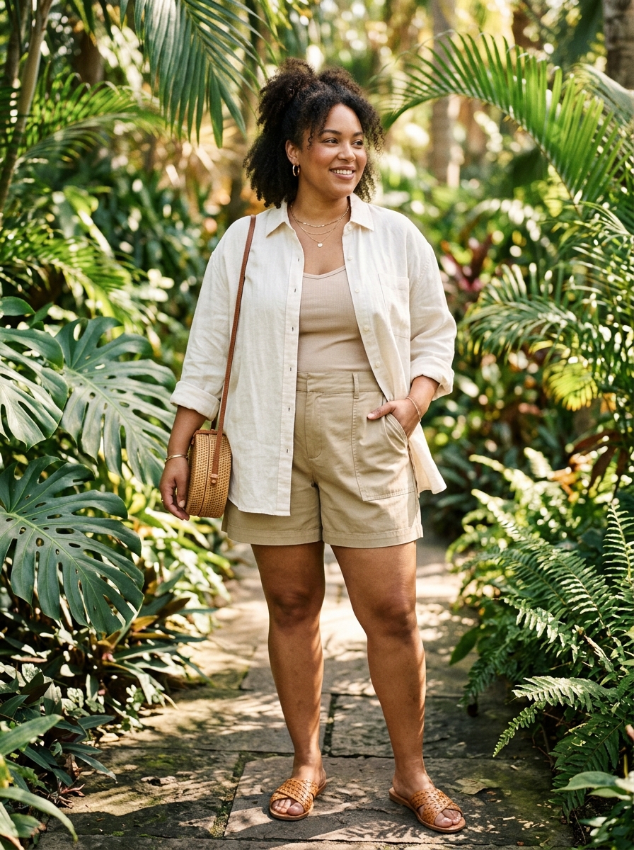 Khaki Utility Shorts With a Breezy Button-Down