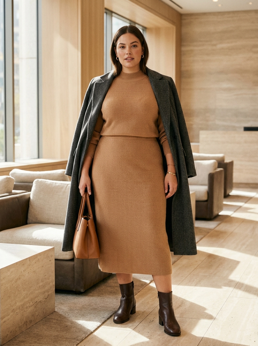 Knit Midi Dress With Ankle Boots