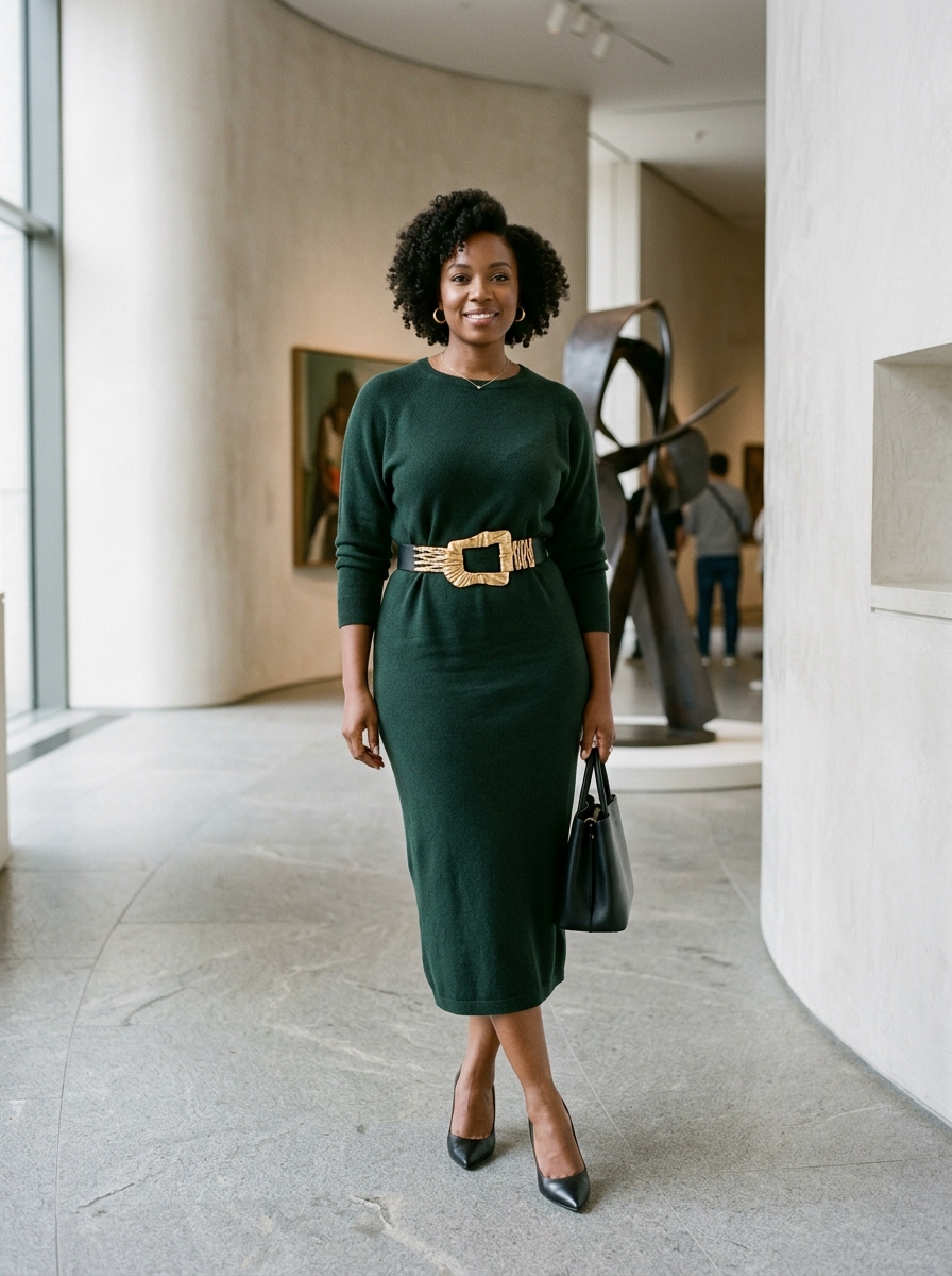 Knit Midi Dress With a Statement Belt