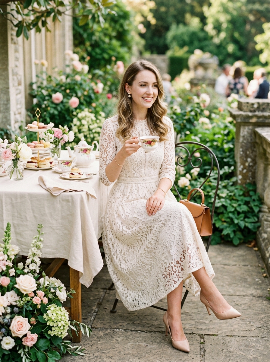 Lace Midi Dress With a Soft A-Line Skirt