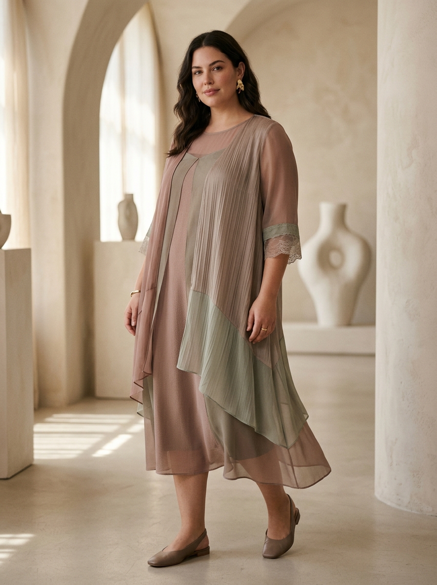 Layered Midi Dress With Sheer Details
